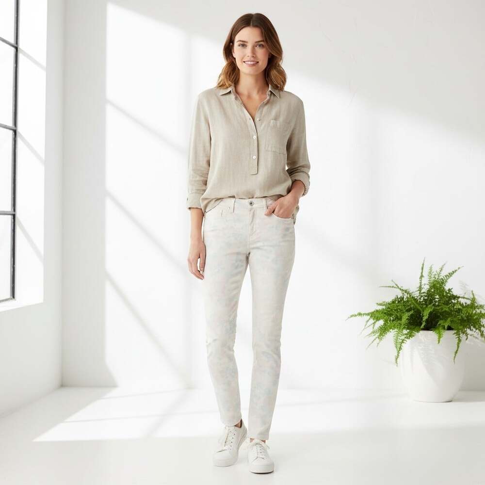 FDJ Olivia Slim Ankle Jeans • 27” Waist • Pastel Floral Tie Dye Cream Denim